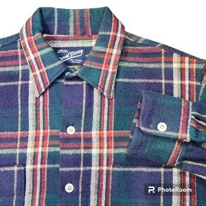 David Barry Flannel M Mens Long Sleeve Cotton Button Plaid Tail Model USA‎ VTG